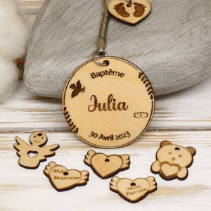 Personalized Wooden Baptism Keyring - Engraved with First Name and Date - Godfather, Godmother Gift, Baptism Souvenir