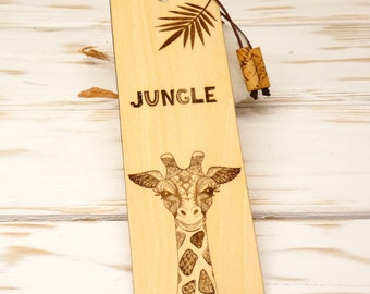 Customizable wooden bookmark - giraffe bookmark - wooden giraffe bookmark - ethnic bamboo beads