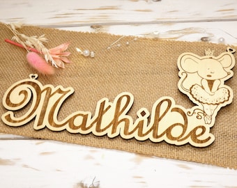 Personalized door plaque - Wooden first name - Mouse decoration - wooden birth gift with first name - Ballerina mouse wall decoration