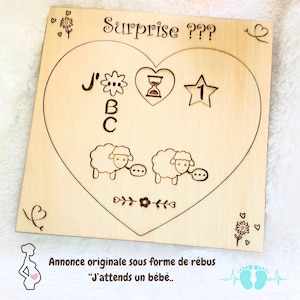 Annonce grossesse Originale - Rébus Puzzle annonce : j’attends un bébé - carte en bois gravée
