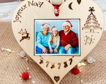 Personalized photo frame - Christmas souvenir photo frame - wooden photo frame - Wooden Christmas heart photo and first name - Wooden heart