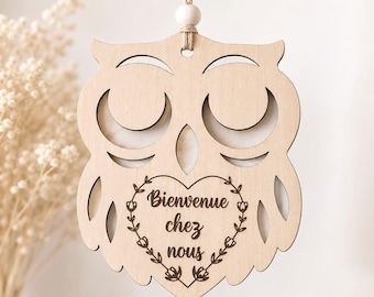 Wooden Owl Decoration - Welcome Home - Natural Wall Hanging - New Home Housewarming Gift - Cozy Decor