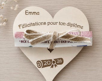 Cadeau diplôme personnalisé en bois - Félicitations diplome - Carte porte billet - Carte cadeau félicitation examen