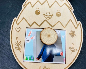 Personalized Easter decoration - Easter chick with photo - happy Easter holidays with photo and first name - Wooden decoration for Easter
