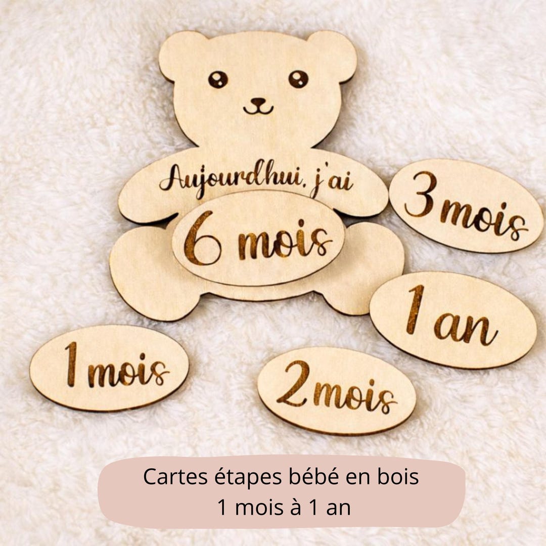 Personalized Wooden Baby Milestone Cards – Engraved Teddy Bear With ...