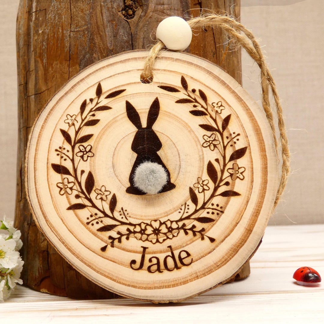 Personalized Wooden Log With Name • Decorative Baby Rabbit • Nature ...