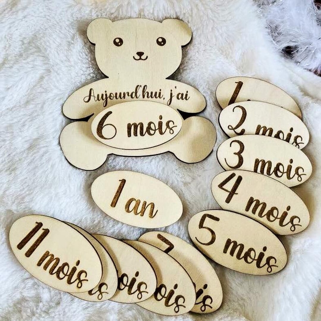 Personalized Wooden Baby Milestone Cards - Engraved Teddy Bear With ...