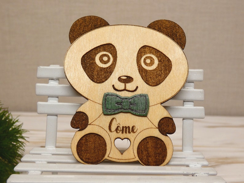 Wooden panda Panda magnet Personalized magnet Personalized gift Hollowed out heart panda image 6