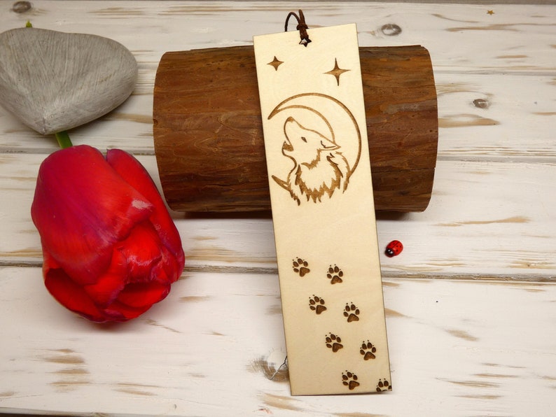 Wolf bookmark personalized bookmark wooden bookmark Wolf in the moon bookmark image 1