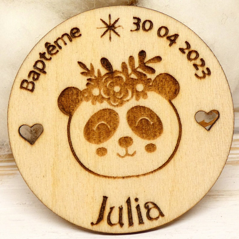 Wooden baptism guest gift Baptism magnet Personalized magnet Special baptism wooden panda magnet image 2