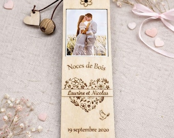 Cadeau noces de bois personnalisé – Marque-page avec photo pour 5 ans de mariage, cadeau romantique pour couple