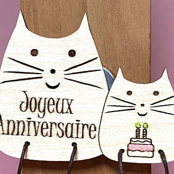 Magnet chat et chaton en bois , cadeau Anniversaire, magnet chat Personnalisé.