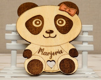 Wooden panda - Panda magnet - Personalized magnet - Personalized gift - Hollowed out heart panda