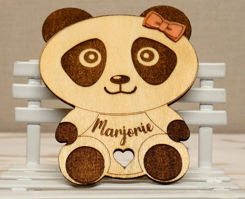 Wooden panda Panda magnet Personalized magnet Personalized gift Hollowed out heart panda image 1