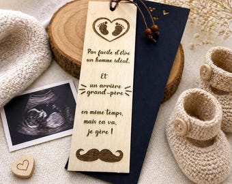 Grandfather's pregnancy announcement, gift for future grandpa, humorous engraved wooden bookmark, great-grandfather's baby announcement