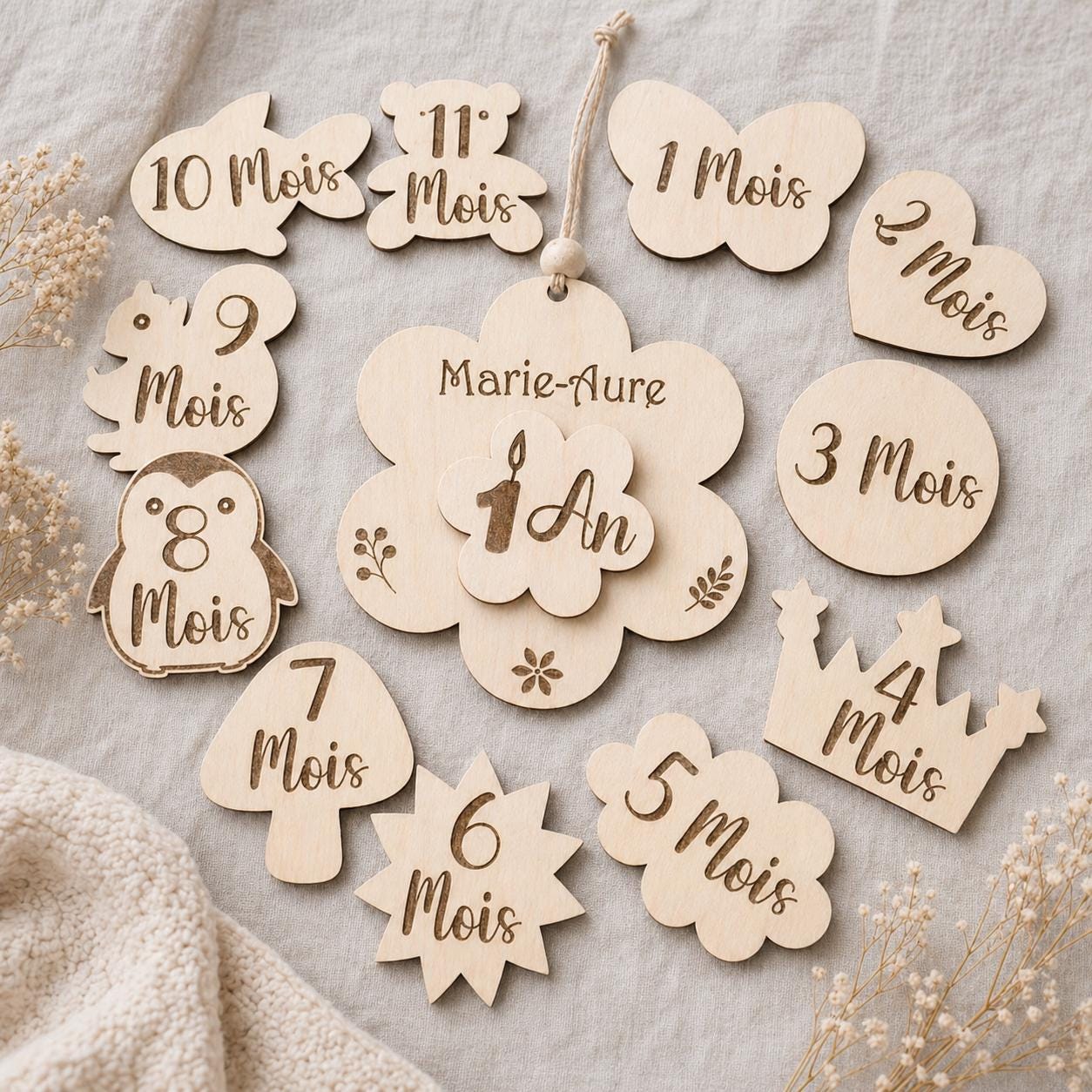 Personalized Wooden Baby Milestone Cards for 12 Months - Engraved ...