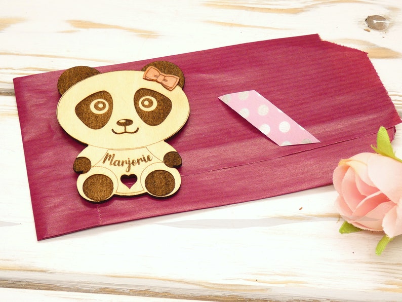Wooden panda Panda magnet Personalized magnet Personalized gift Hollowed out heart panda image 5