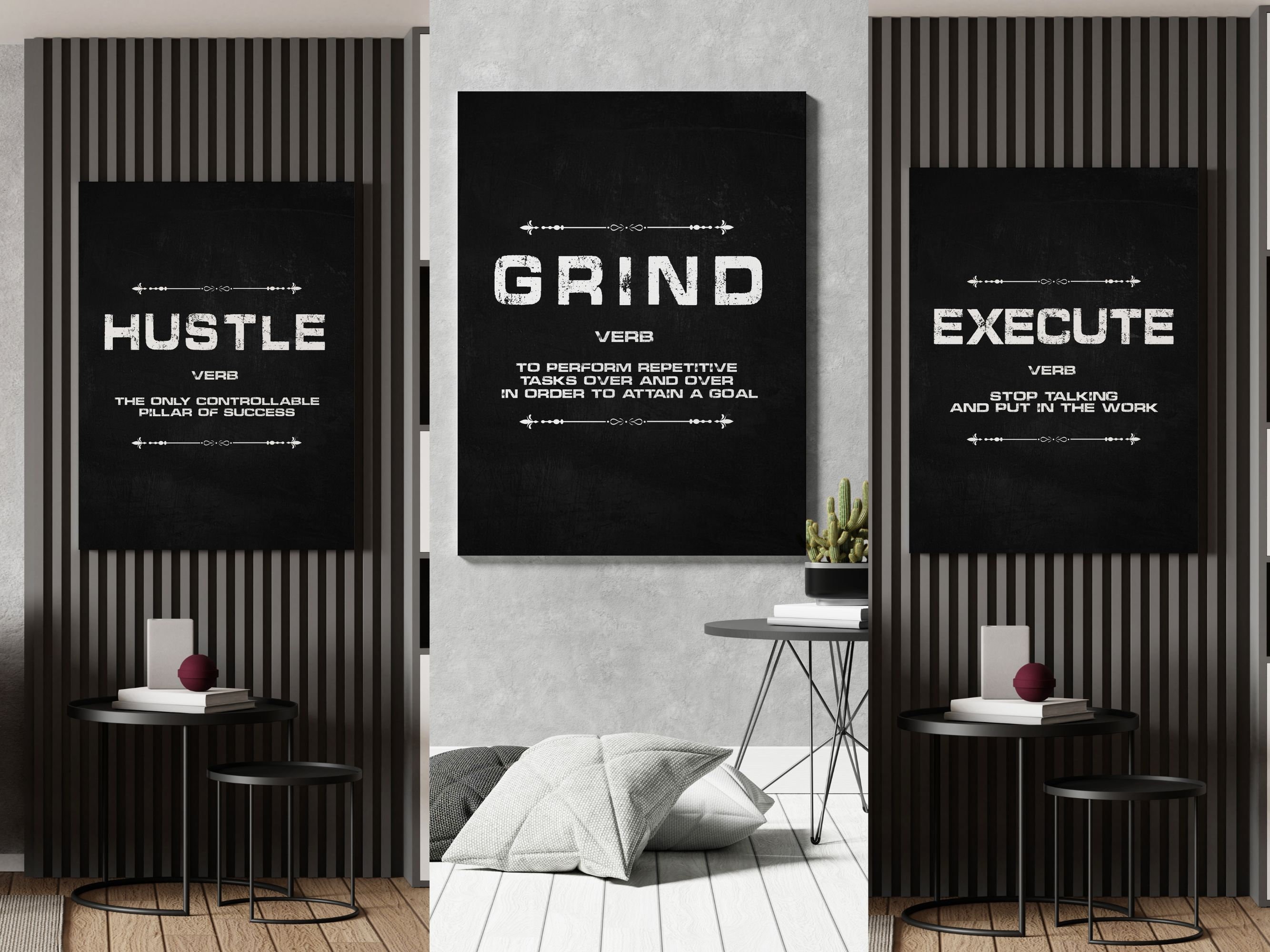 Hustle Grind Execute Printable Set 3 Piece Motivational Wall - Etsy
