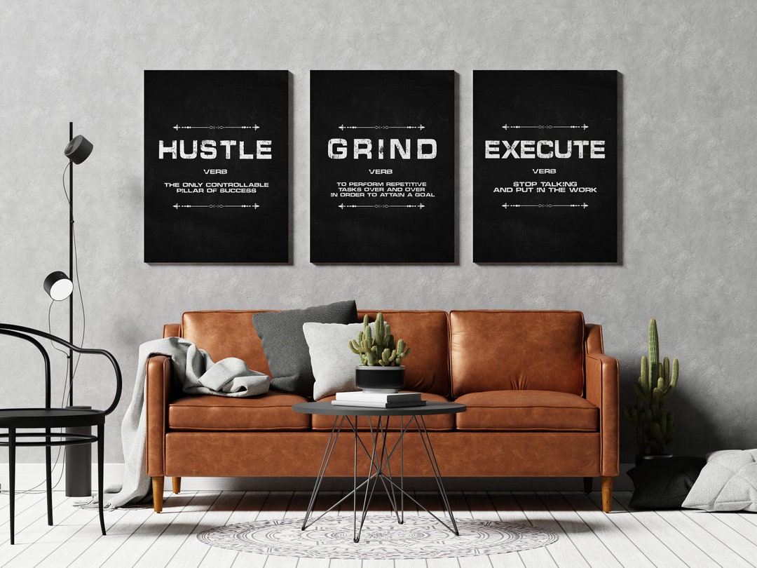 Hustle Grind Execute Printable Set 3 Piece Motivational Wall - Etsy
