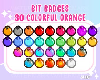30 Colorful Orange Twitch Bit Badges | Streamer Assets (Digital Download)