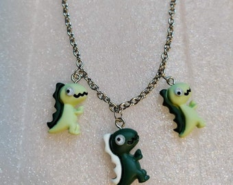 Green Googly Eyed Dino Chain Necklace