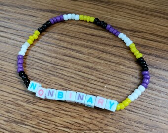 Nonbinary Pride Seed Bead Beaded Stretch Bracelet