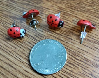 Ladybug Stud Earrings, Googly Eye Option, Spring Accessories