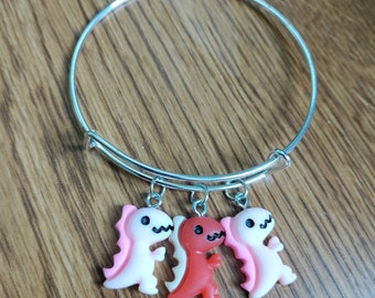 Red and Pink Dino Bangle Bracelet for Valentine's Day and Dinosaur Lovers