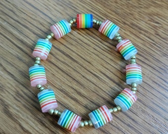 Gold and Rainbow Beaded Stretch Bracelet