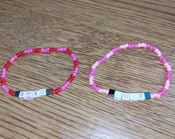 Love & XOXO Seed Bead Beaded Stretch Bracelet Set - Valentine's Day Jewelry, Gift for Girlfriend