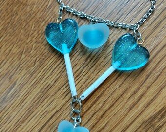 Blue Heart Candy Necklace For Valentine's Day - Whimsical Jewelry