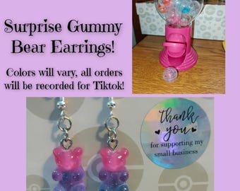 Surprise Color Gummy Bear Earrings: You Pick Hook, Stud, or Clip-On, Recorded for Tiktok!