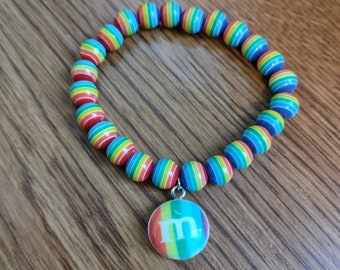 Rainbow Candy Round Beaded Stretch Bracelet