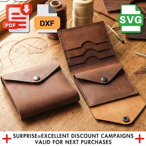 Patron de portefeuille en cuir, fichier SVG et PDF découpé au laser pour débutants