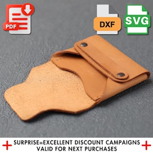 Molde para carteira de couro, modelo para porta-cartões faça você mesmo em PDF, arquivos SVG e DXF incluídos, kit de artesanato para iniciantes, design de couro feito à mão, fácil de seguir