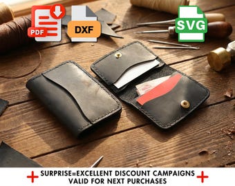 Leather Card Holder Pattern, Beginner-Friendly Minimalist Wallet PDF, SVG, DXF Templates