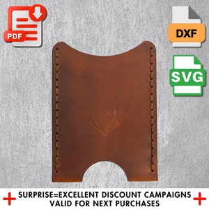 Padrão de porta-cartões de couro minimalista Svg, corte a laser de couro Pdf, modelo Dxf, carteira faça você mesmo, para iniciantes, kit de artesanato