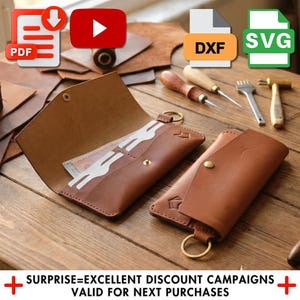 Snap Long Leather Wallet Pattern PDF, DIY Template with Tutorial Video