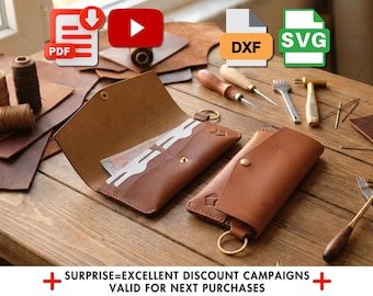 Snap Long Leather Wallet Pattern PDF, DIY Template with Tutorial Video