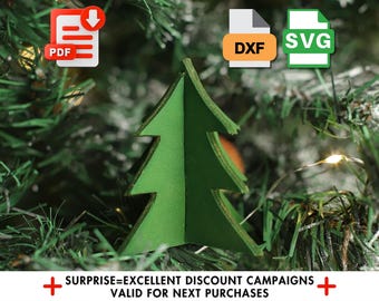 3D Christmas Tree Leather Pattern, DIY Ornament Template PDF & SVG