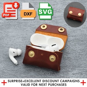 Modello custodia in pelle per Airpods Pro, taglio laser SVG, modello custodia in pelle, custodia fai da te per Airpods Pro, modello in pelle PDF, borsa fai da te per Airpods DXF