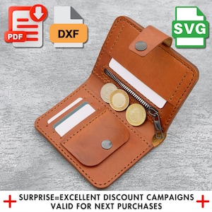 Patrón de billetera de cuero con monedero, plantilla para manualidades en PDF, SVG y DXF, diseño elegante de billetera multibolsillos para hacer tú mismo, regalo para el Día de la Madre