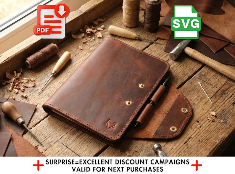 A5 Leather Notebook Cover Pattern: DIY Template (PDF, SVG, Ai Files) image 1