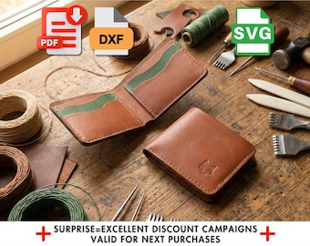 Classic Bifold Wallet Pattern, PDF SVG DXF Digital Template for Leathercraft