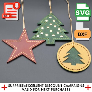 Leather Pattern Pdf for Christmas Ornaments, DIY Templates Bundle