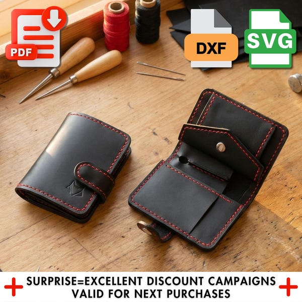 Bifold Wallet Muster: Elegantes Leder Design - PDF, SVG, DXF Vorlage