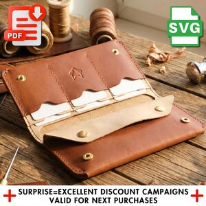 Leather Template for Men's Snap Wallet Pattern, DIY PDF & SVG Files