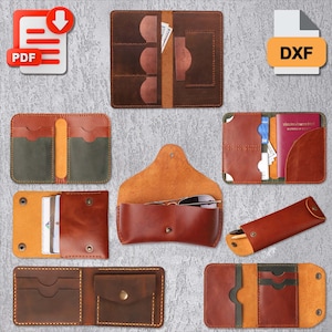 Conjunto de 8 patrones de billetera de cuero, plantilla de billetera en PDF, plantilla de cuero en PDF, patrón de portatarjetas, plantilla de portatarjetas, paquete de cuero en PDF