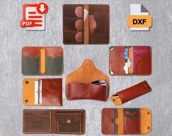 Set of 8 Leather Wallet Patterns, wallet template pdf, leather template pdf, card holder pattern, card holder template,  leather bundle pdf