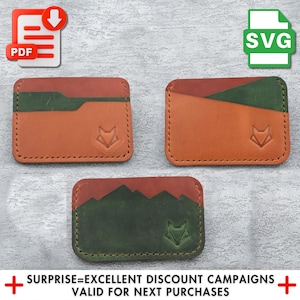 Modello di porta carte in pelle, modelli di portafogli fai da te, design classici per articoli in pelle fatti a mano, download immediato, porta carte di montagna